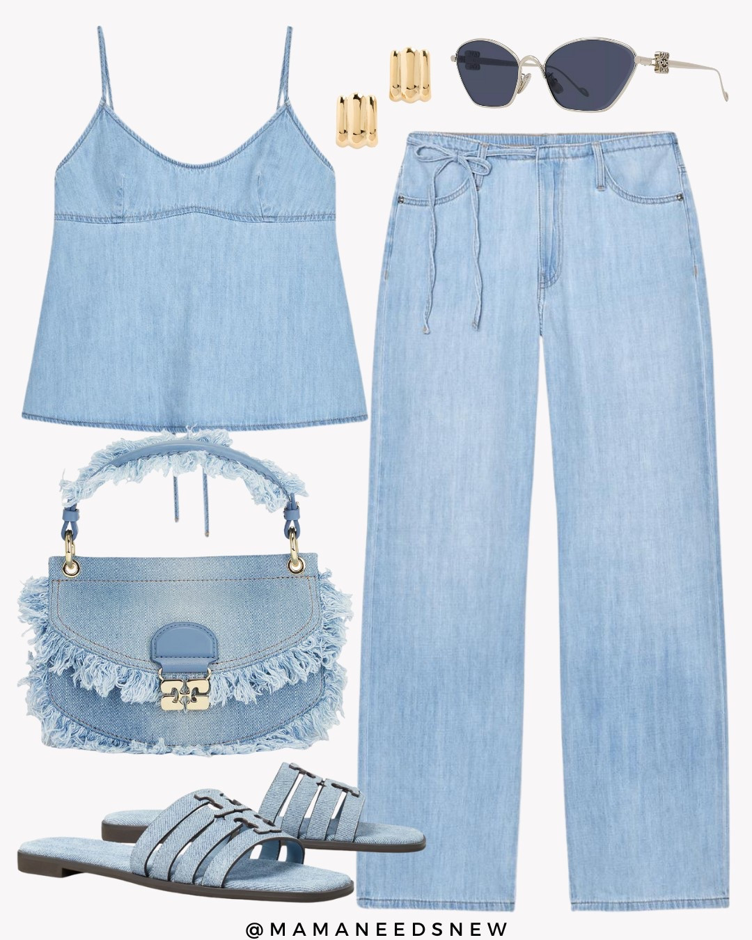 A summer outfit with denim matching coord set with tie details, denim bag & slide sandals 🩵

#LTKItBag #LTKStyleTip #LTKSaleAlert
