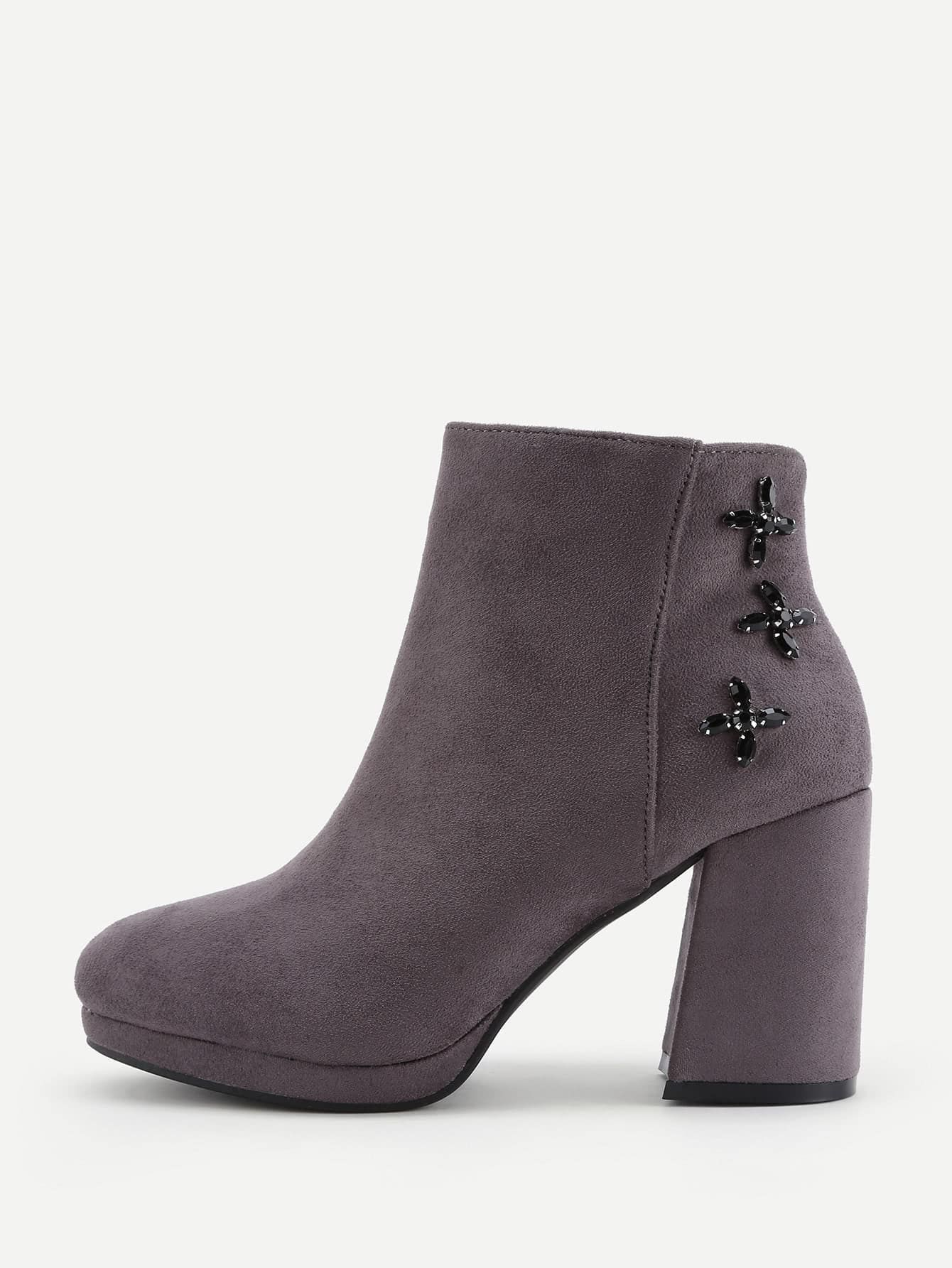 Rhinestone Flower High Heeled Ankle Boots | SHEIN