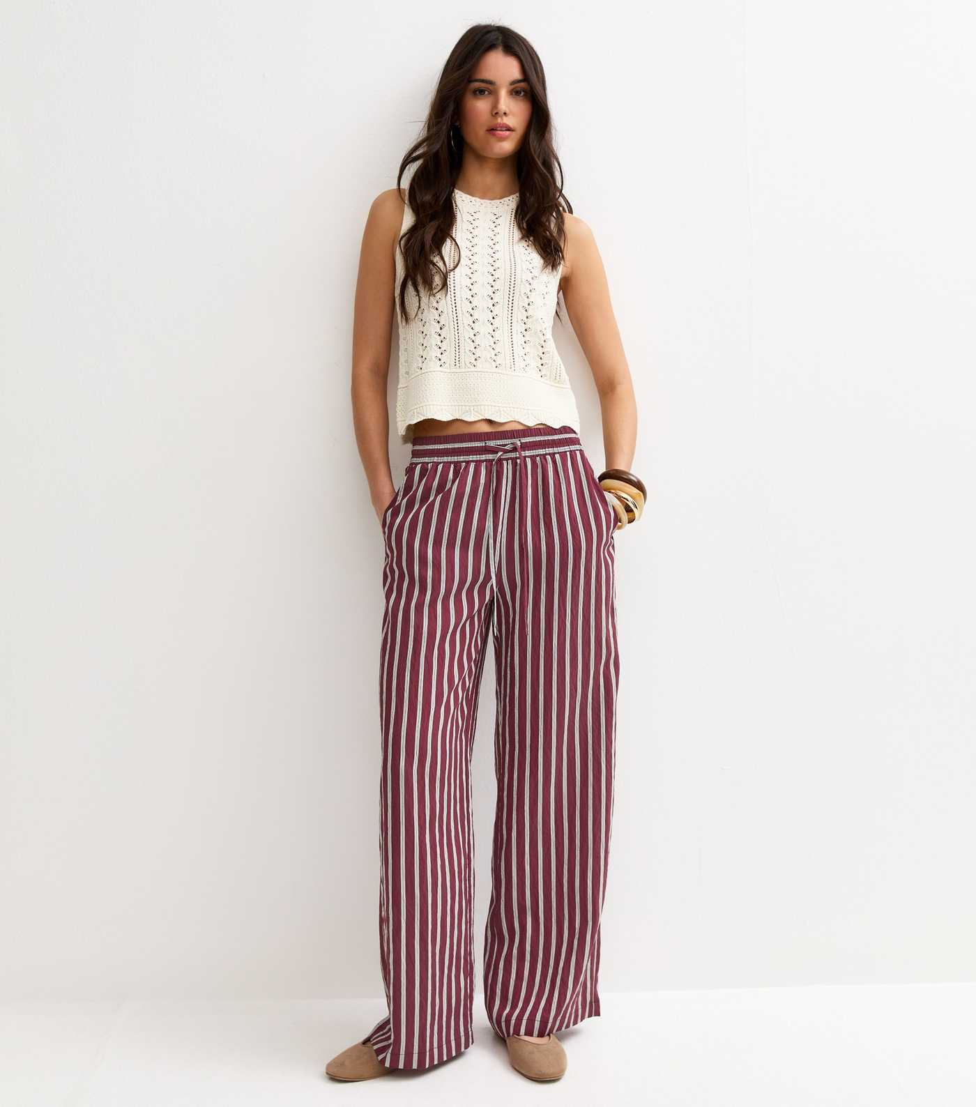 Red Soft Touch Striped Wide Leg Trousers | New Look | New Look (UK)