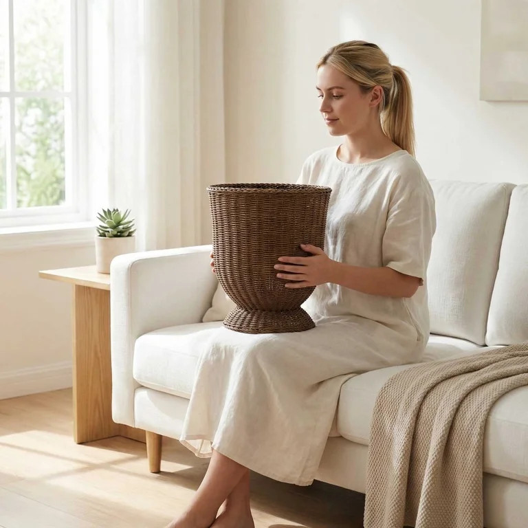 Goblet Woven Planter Urn Shape, Woven Stylish Planter Baskets Bulk Indoor Outdoor Plants Woven Wi... | Walmart (US)