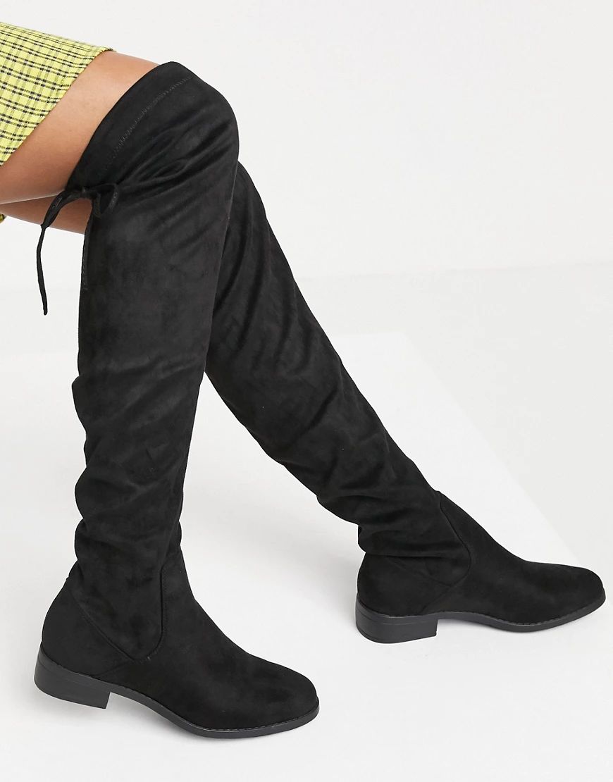 Pimkie faux suede over-the-knee high boots in black | ASOS (Global)