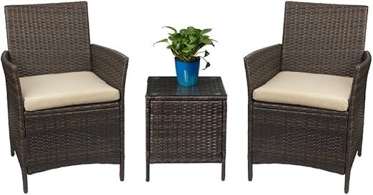 Devoko Patio Porch Furniture Sets 3 Pieces PE Rattan Wicker Chairs with Table Outdoor Garden Furn... | Amazon (US)