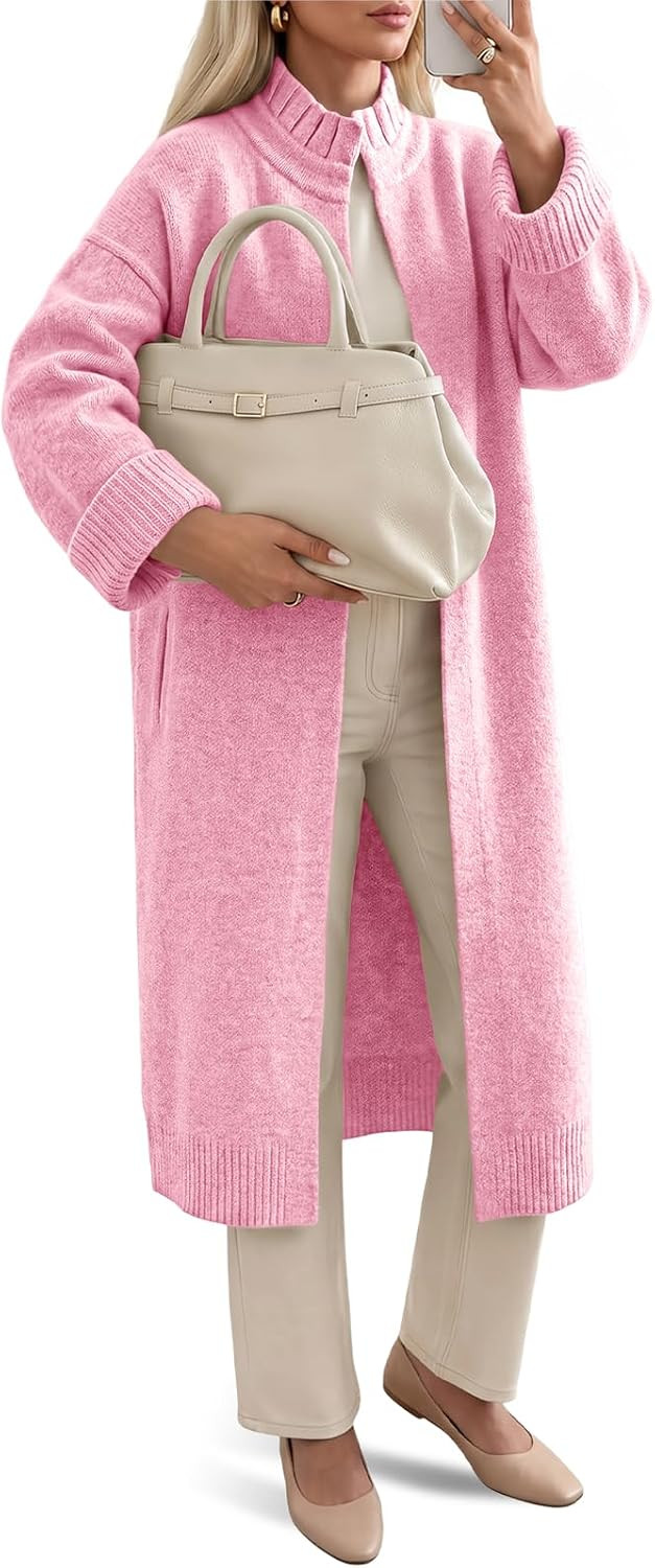 Saodimallsu Womens Ruffle Mock Neck Open Front Long Cardigan Sweaters | Amazon (US)