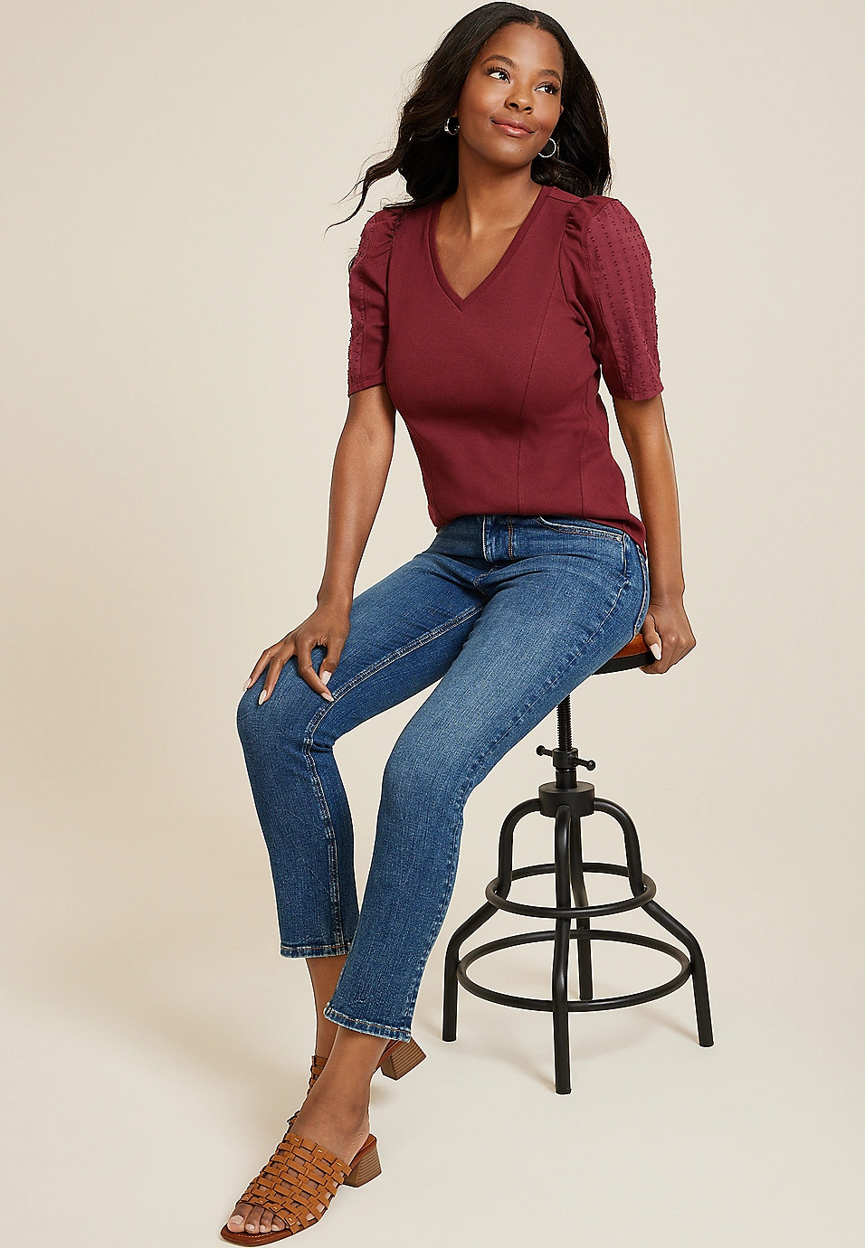 Swiss Dot Puff Sleeve Blouse | Maurices