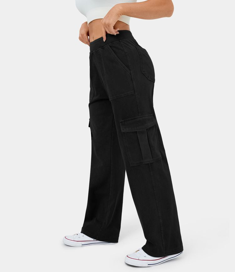 Women’s HalaraMagic™ Mid Rise Multiple Pockets Straight Leg Stretchy Knit Casual Cargo Jeans ... | HALARA