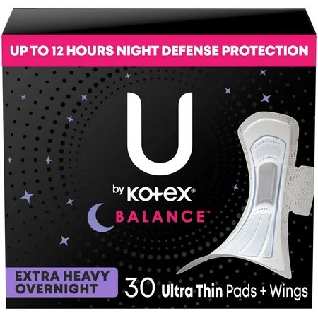 U by Kotex Balance Ultra Thin Overnight Pads with Wings, Extra Heavy Absorbency, 30 Count | Walmart (US)