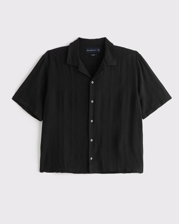 Camp Collar Cropped Button-Up Shirt | Abercrombie & Fitch (US)
