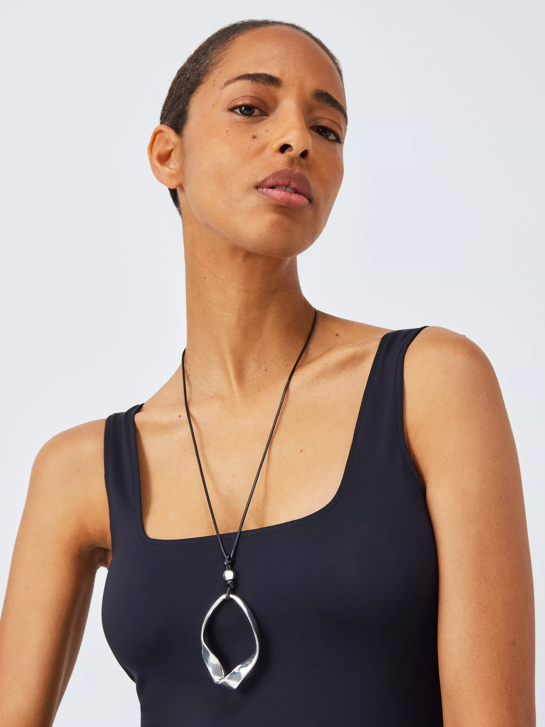 John Lewis Oversized Beaded Corded Necklace, Black/Silver | John Lewis (UK)
