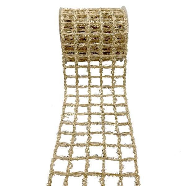 4" Natural & Gold Knit Lattice Ribbon, 5Yd, Linen, sold by At Home | At Home