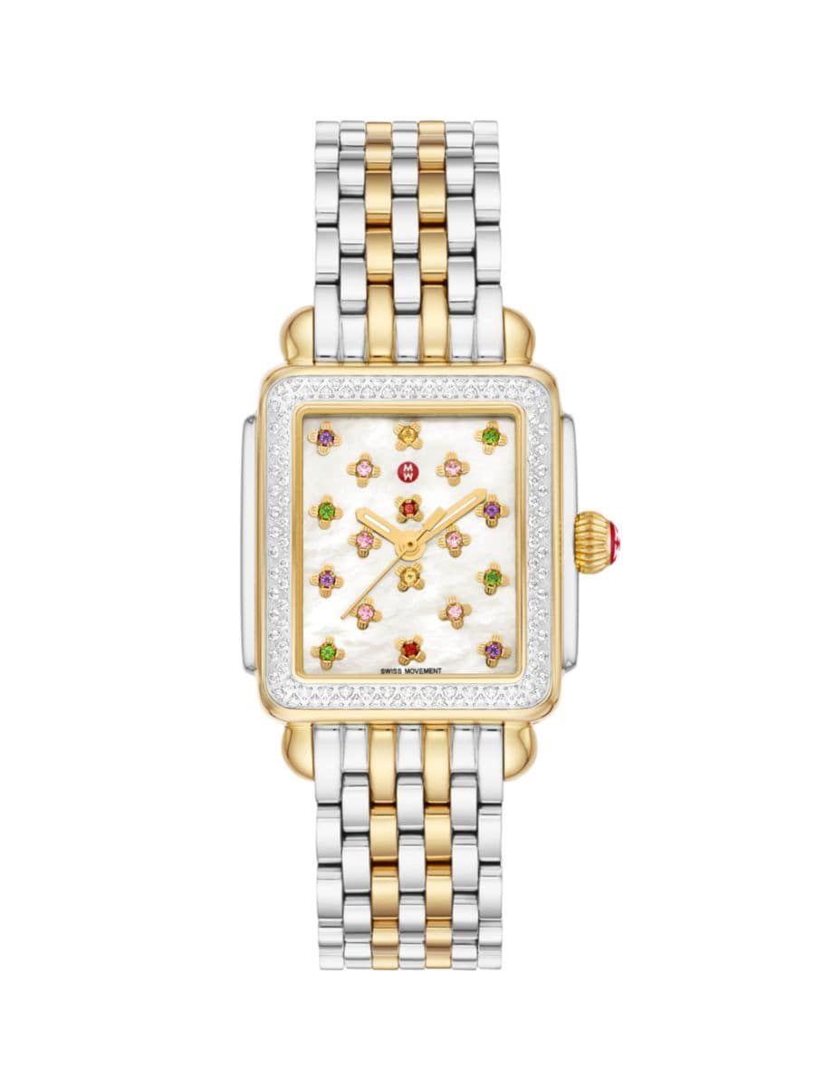 Deco Fleur Two-Tone Stainless Steel & Multi-Gemstone Bracelet Watch/29MM x 31MM | Saks Fifth Avenue