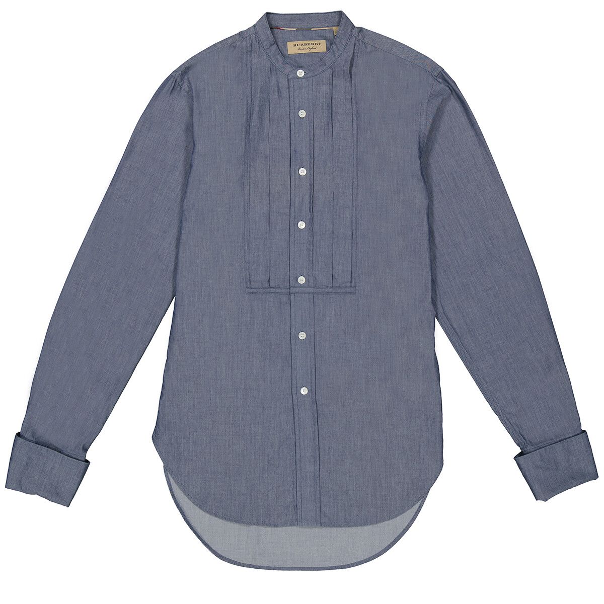 Grandad Collar Pleated Bib Cotton Shirt In Denim Blue | Jomashop.com & JomaDeals.com