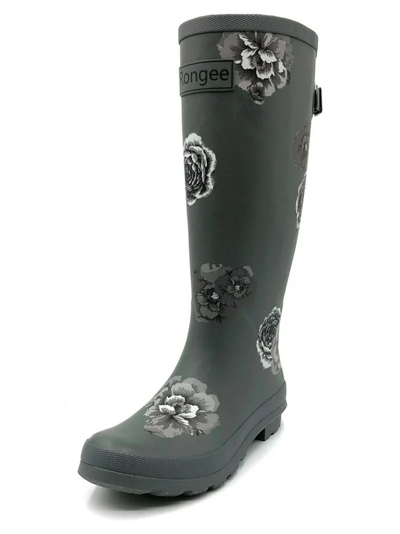 Rongee Rubber Rain Boots for Women Tall Waterproof Outdoor Garden Boots Rose Floral (9 B(M) US) | Walmart (US)