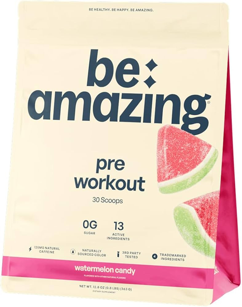 BE AMAZING Pre Workout Powder, Vegan Supplement with 125mg Natural Caffeine, Ashwagandha and Adap... | Amazon (US)