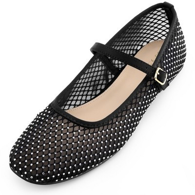 BLISSFUL STEP Women's Rhinestone Breathable Mesh Round Toe Ballet Flats Black 9.5 | Target