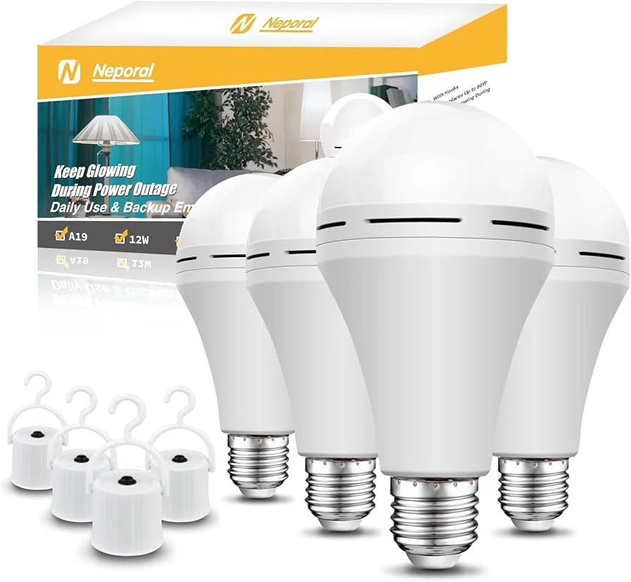 Rechargeable Light Bulbs, Back Up Battery Light Bulbs, 15W 80W Equivalent 6000K 1200mAh Battery O... | Amazon (US)