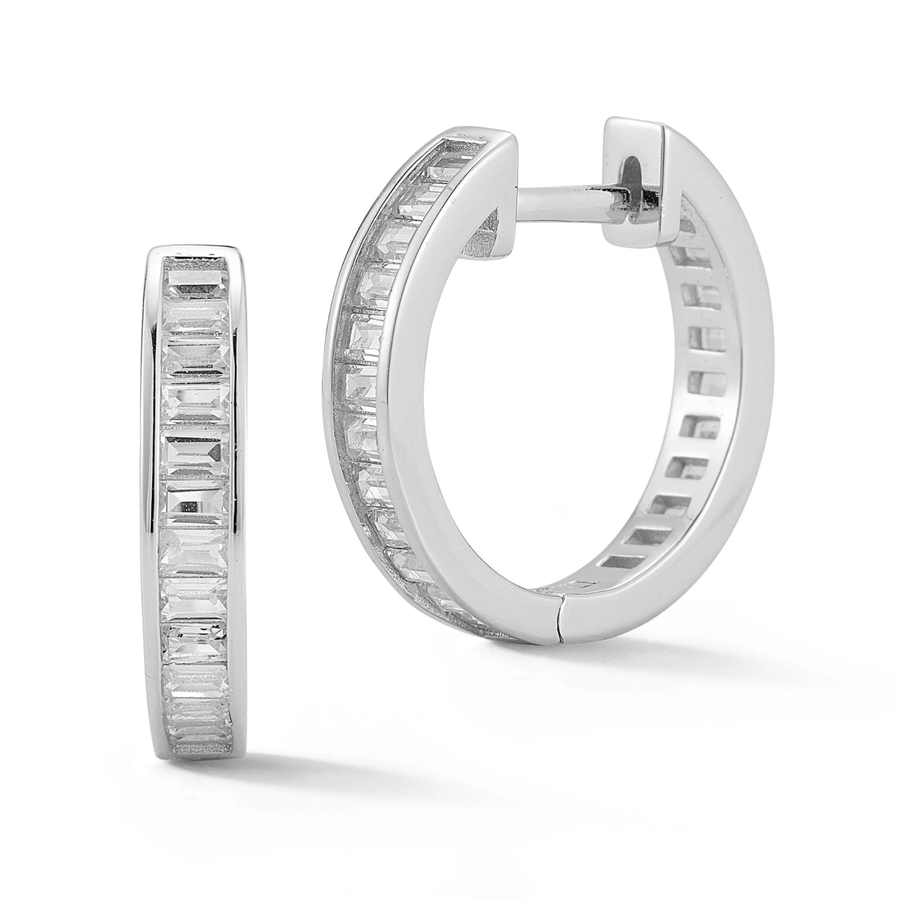 Adesso Milano Jewelry Silver Plated Small Hoop Earrings for Women with Baguette CZ, Womens Hoops | Walmart (US)