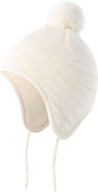 Toddler Boys Girls Fleece Lined Knit Kids Hat with Earflap Winter Hat | Amazon (US)