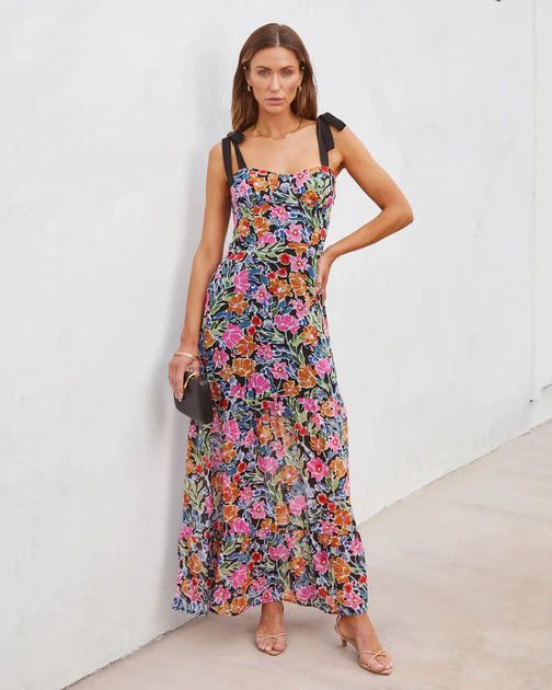 Lyssa Floral Shoulder Tie Maxi Dress | VICI Collection