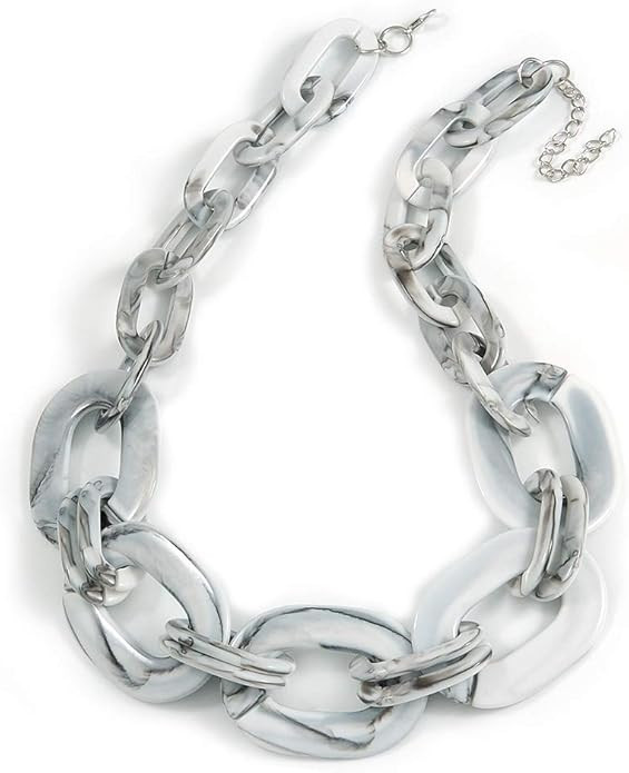 White/Grey With Marble Effect Acrylic Oval Link Necklace - 52cm L/ 7cm Ext | Amazon (US)