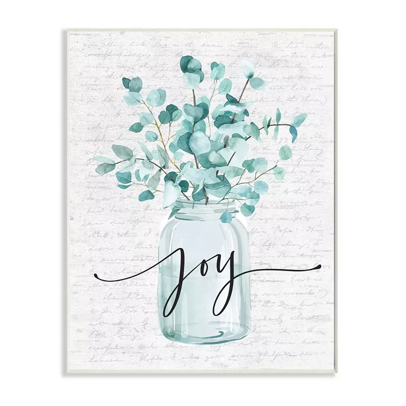 Stupell Home Decor Aqua Blue Plant Leaves In Jar Joy Text Design Plaque Wall Art, White | Kohl's