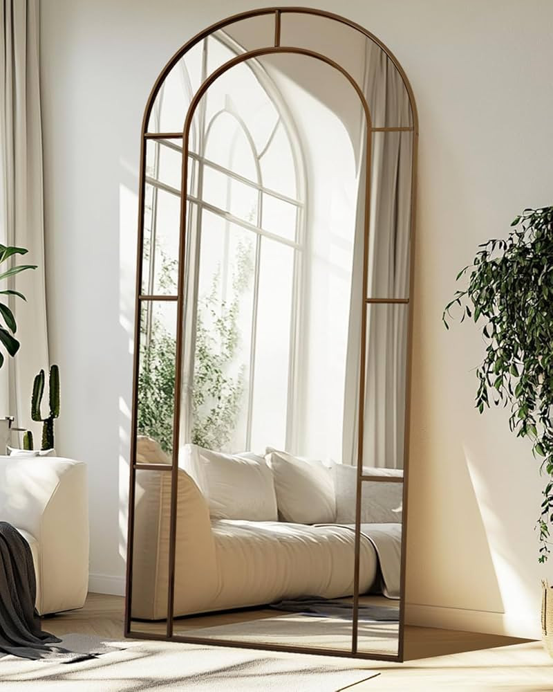 Antok Full Length Mirror, Floor Mirror 76" x 34" Arched Window Decorative Mirror, Metal Framed De... | Amazon (US)