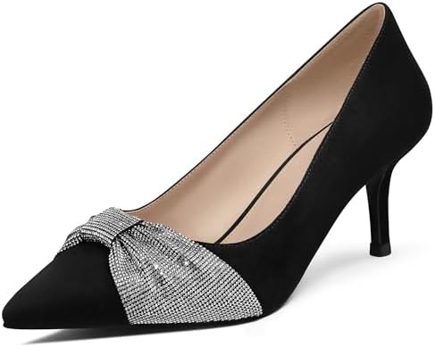 MUCCCUTE Women's Pumps Kitten Heels Closed Toe Heels for Women Pointed Toe Rhinestones Bow Office... | Amazon (US)