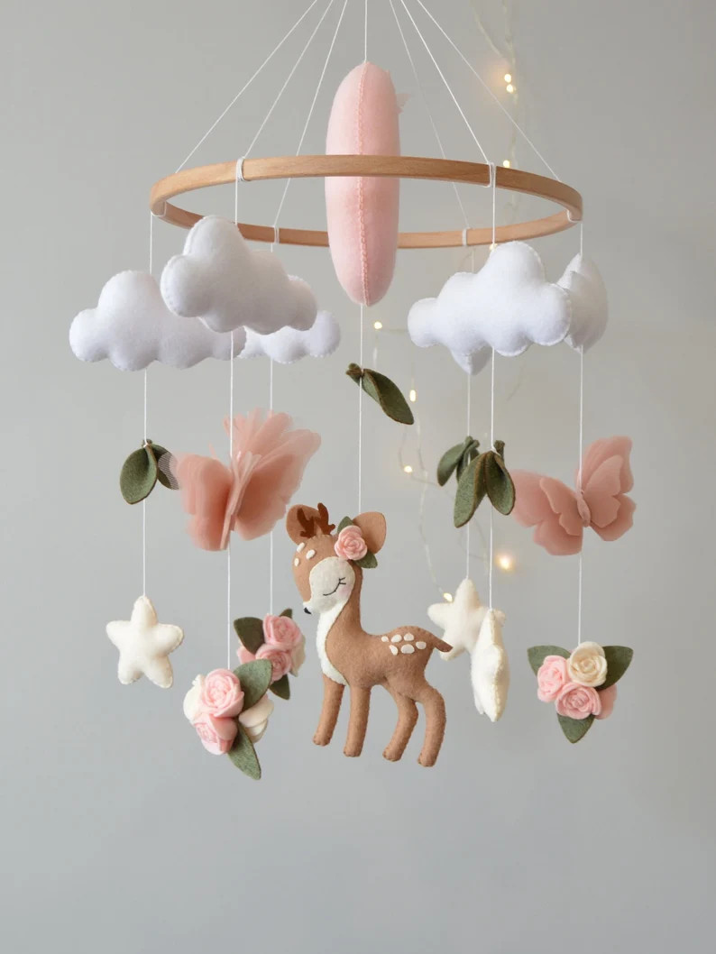 Deer Baby Mobile Girl. Butterflies Baby Mobile. Baby Shower Gift. Flowers Baby Mobile. - Etsy | Etsy (US)