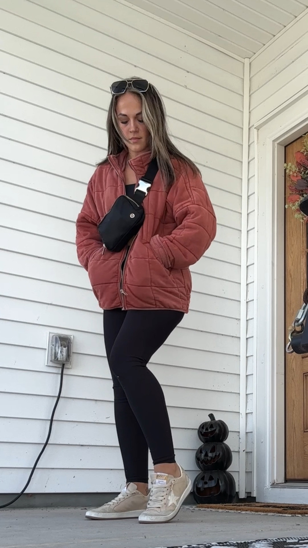 Fall outfit for a lunch date 

Golden goose, lululemon belt bag, leggings, aviators, quilted dolman jacket, mom style, mom ootd

#LTKActive #LTKSeasonal #LTKStyleTip