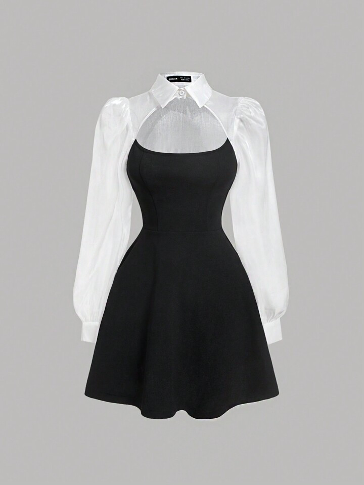 SHEIN MOD Two Tone Cut Out Front 2 In 1 Dress,Sheer | SHEIN