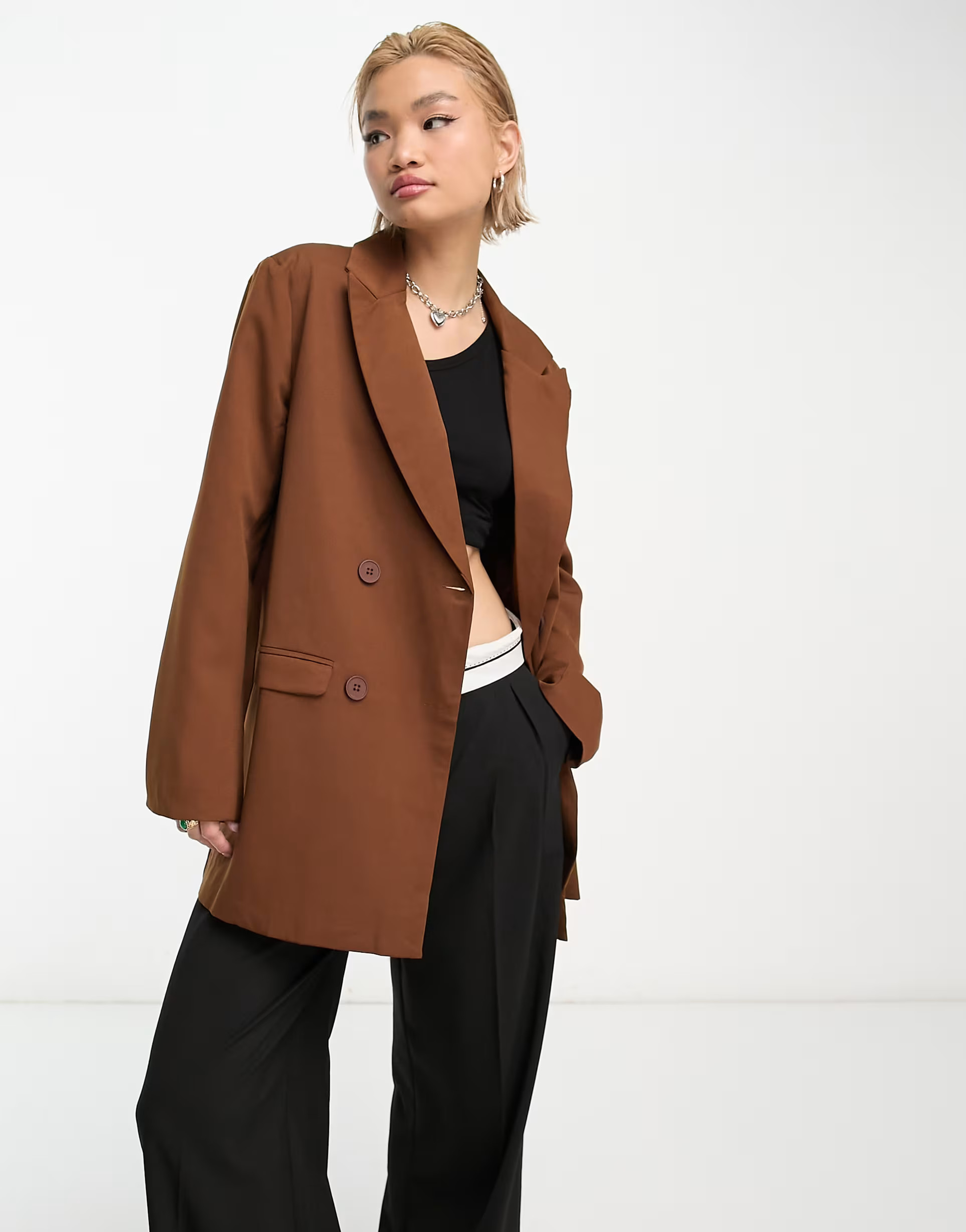 Heartbreak oversized dad blazer in chocolate brown | ASOS (Global)