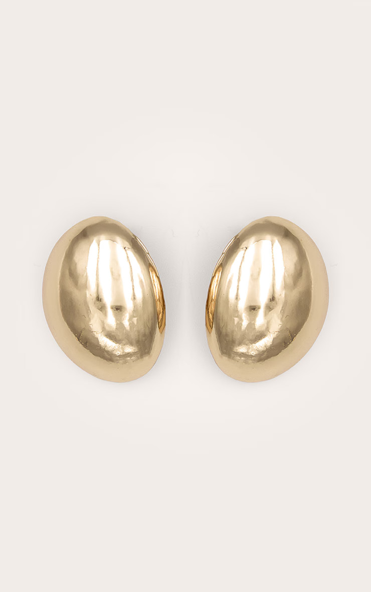 Gold Chunky Oval Stud Earrings | Accessories | PrettyLittleThing UK