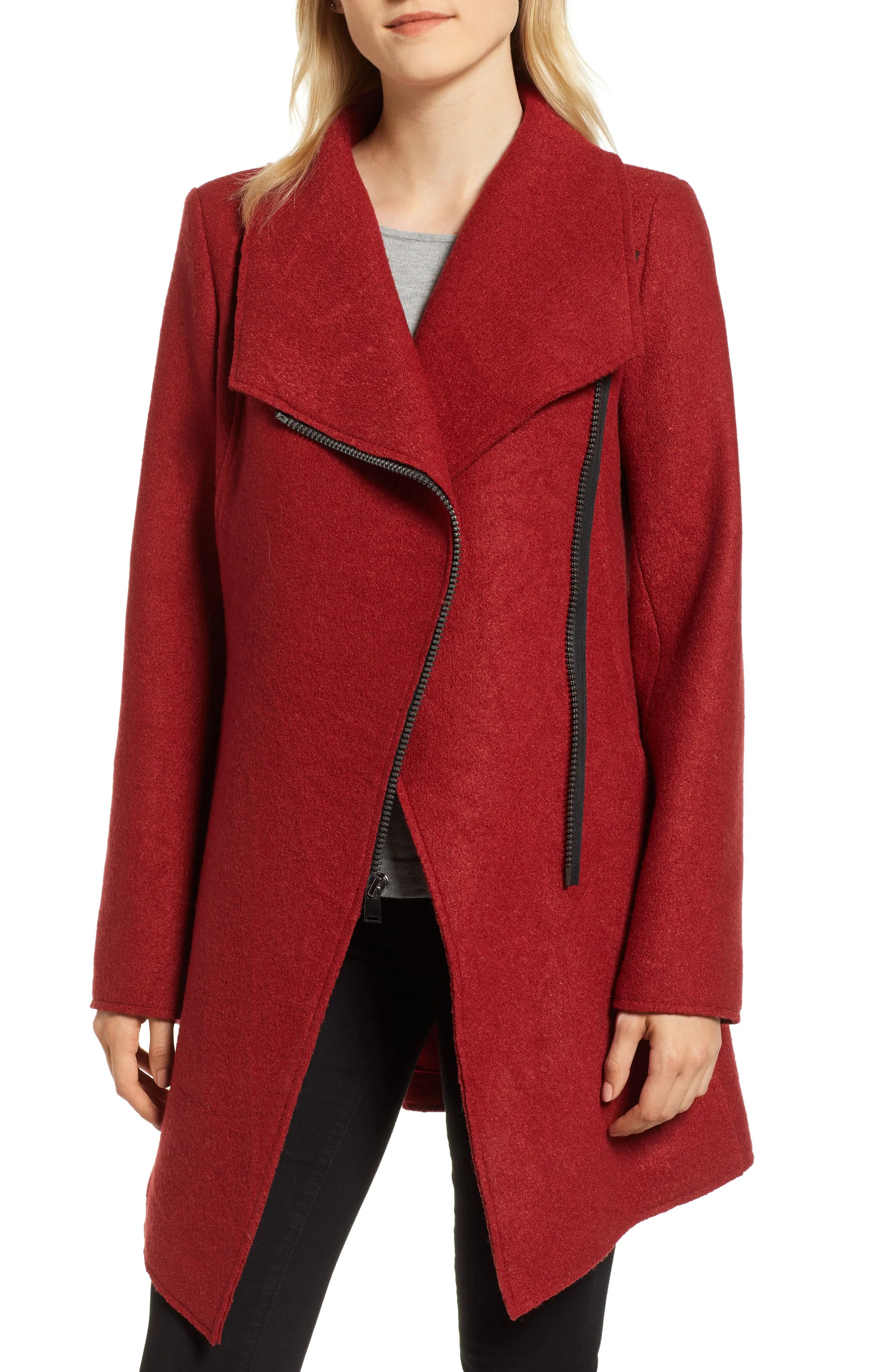 Halogen® Asymmetrical Zip Boiled Wool Blend Coat (Regular & Petite) | Nordstrom