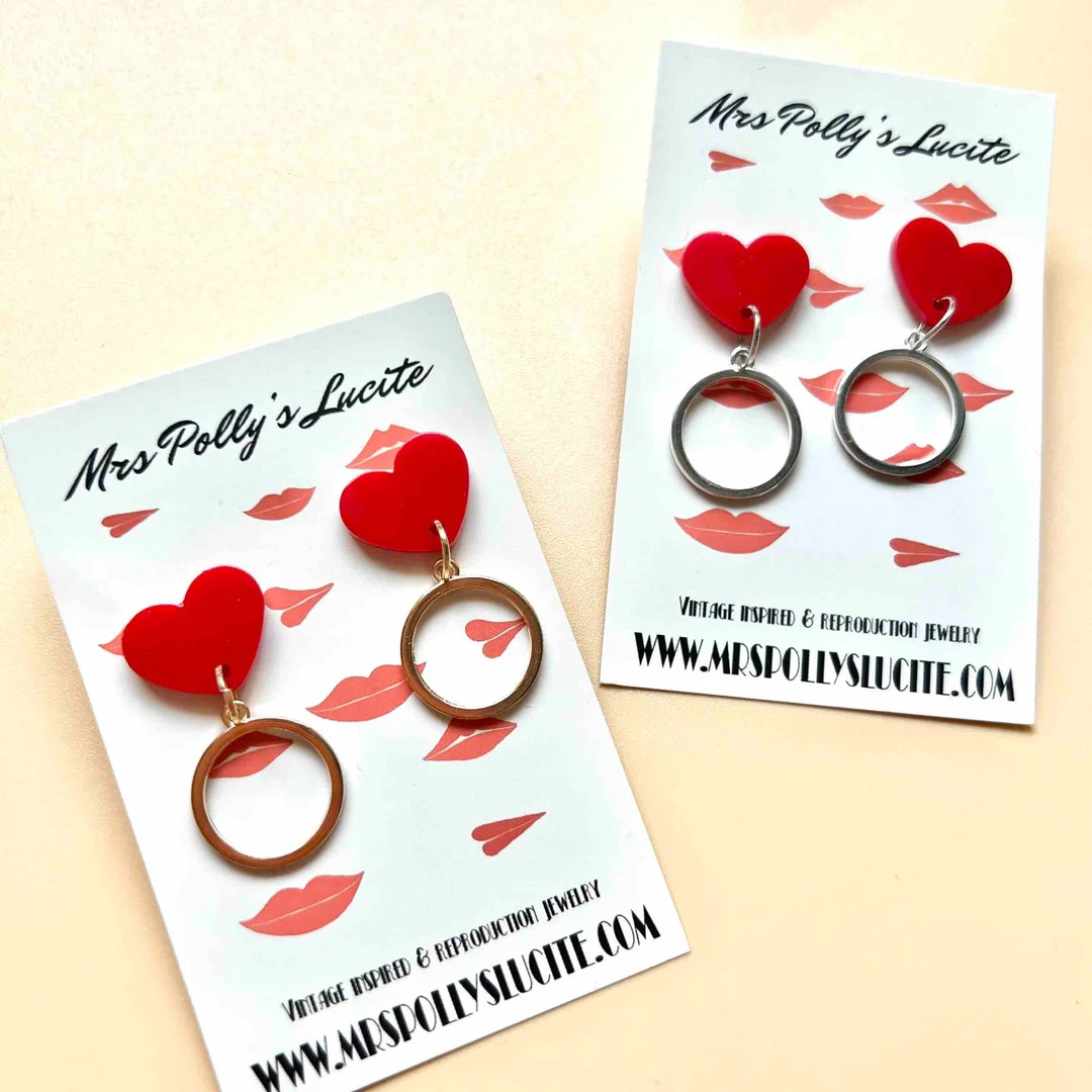 Hearts&Hoops Earrings,Bakelite Vintage Valentine inspired in Fun Fakelite 1940s 1950s Rockabilly ... | Etsy (FR)