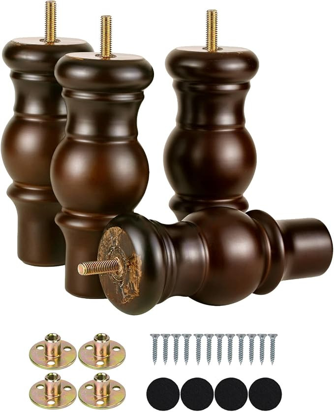 Maricome 6 Inch Wood Sofa Legs Walnut Turned Round Bun Wooden Furniture Legs Set of 4 | Amazon (US)