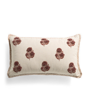 Made In Usa 14x24 Linen Blend Embroidered Velvet Floral Print Pillow | TJ Maxx