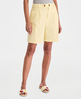 Women's High-Rise Linen-Blend Bermuda Shorts | Macy's