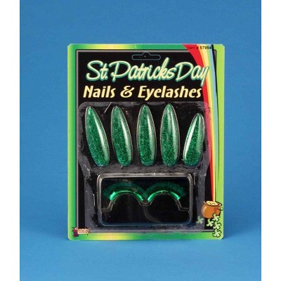 Forum Novelties St. Patrick's Green Costume Press-On Nails & Green False Eyelashes One Size | Target