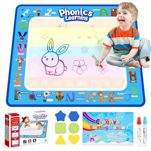 Toddler Toys for 3 4 5 Year Old Kids Boys Girls, Water Doodle Mat for Toddlers 3-5 Preschool Educational Learning Toys Halloween Birthday Easter Basket Stuffers Gift for 3-8 Year Old Boys Girls Blue | Amazon (US)