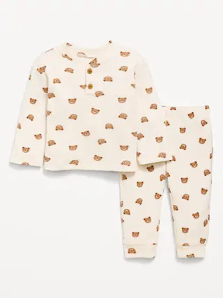 Long-Sleeve Waffle-Knit Henley Top and Pants Set for Baby | Old Navy (US)