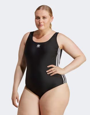 adidas Originals Plus Adicolor 3-Stripes Swimsuit in Black | ASOS (Global)