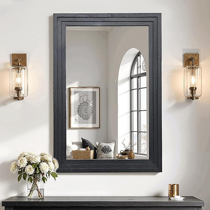 Wood Framed Mirrors for Wall, Black Bathroom Vanity Mirror for Over Sink 24 x 36, Vintage Wall Mi... | Amazon (US)