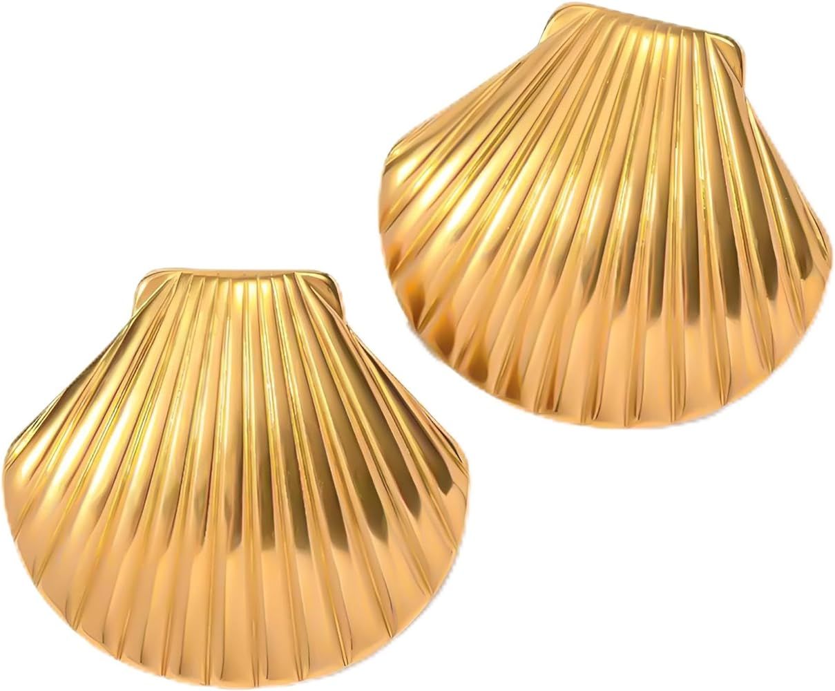 Big Shell Stud Earrings Gold Large Seashell Earrings Beach Earrings for Women Girls Gift | Amazon (US)