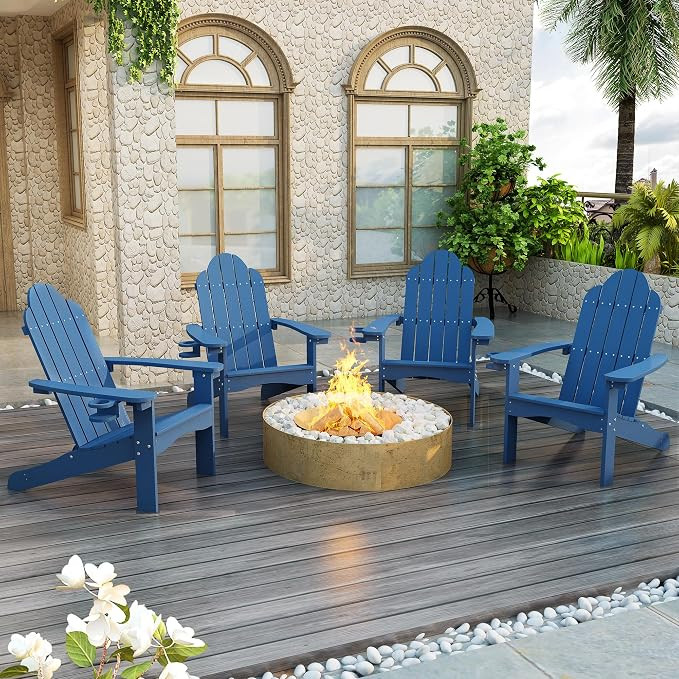 LUE BONA HDPS Adirondack Chairs Set of 4, Long-Lasting All-Season Outdoor Patio Chairs, Hidden Cu... | Amazon (US)