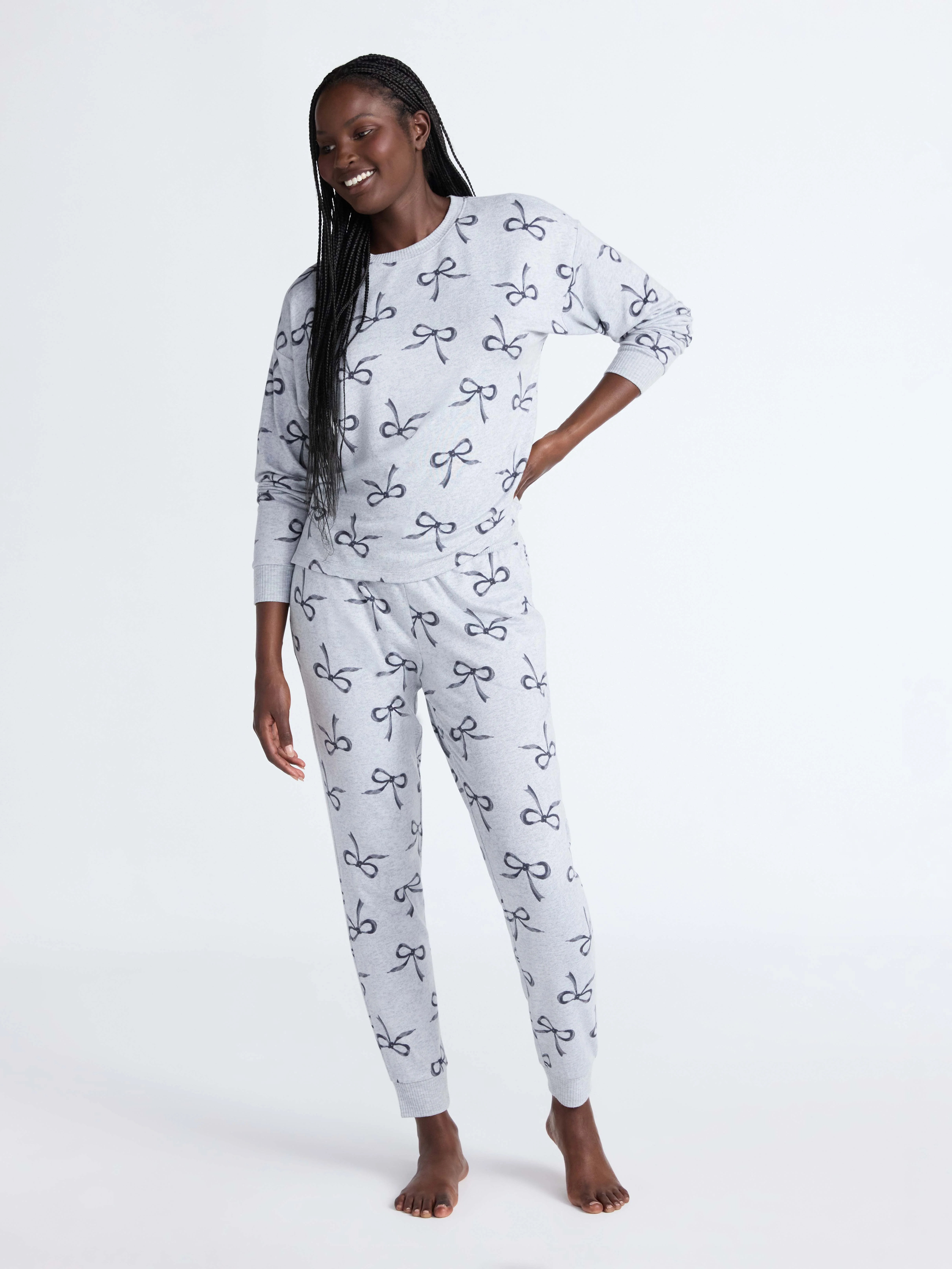 Joyspun Women's Cozy Lounge Collection Hacci Knit Long Sleeve Top and Joggers Pajama Set, Sizes X... | Walmart (US)