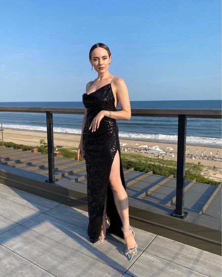 Wedding guest dresses - fall wedding edition 🖤💍💃🏻 This black sequin gown was a perfect wedding guest attire for a celebration in the Hamptons.

#LTKstyletip #LTKSeasonal #LTKwedding
