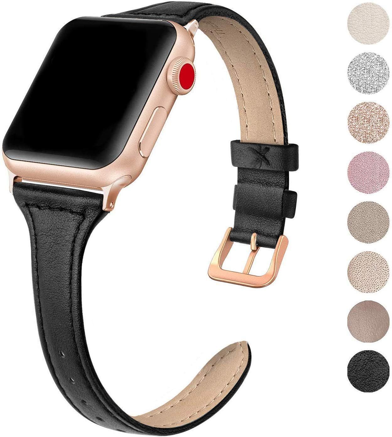 SWEES Leather Band Compatible Apple Watch iWatch 42mm 44mm, Slim Thin Dressy Genuine Leather Stra... | Amazon (US)