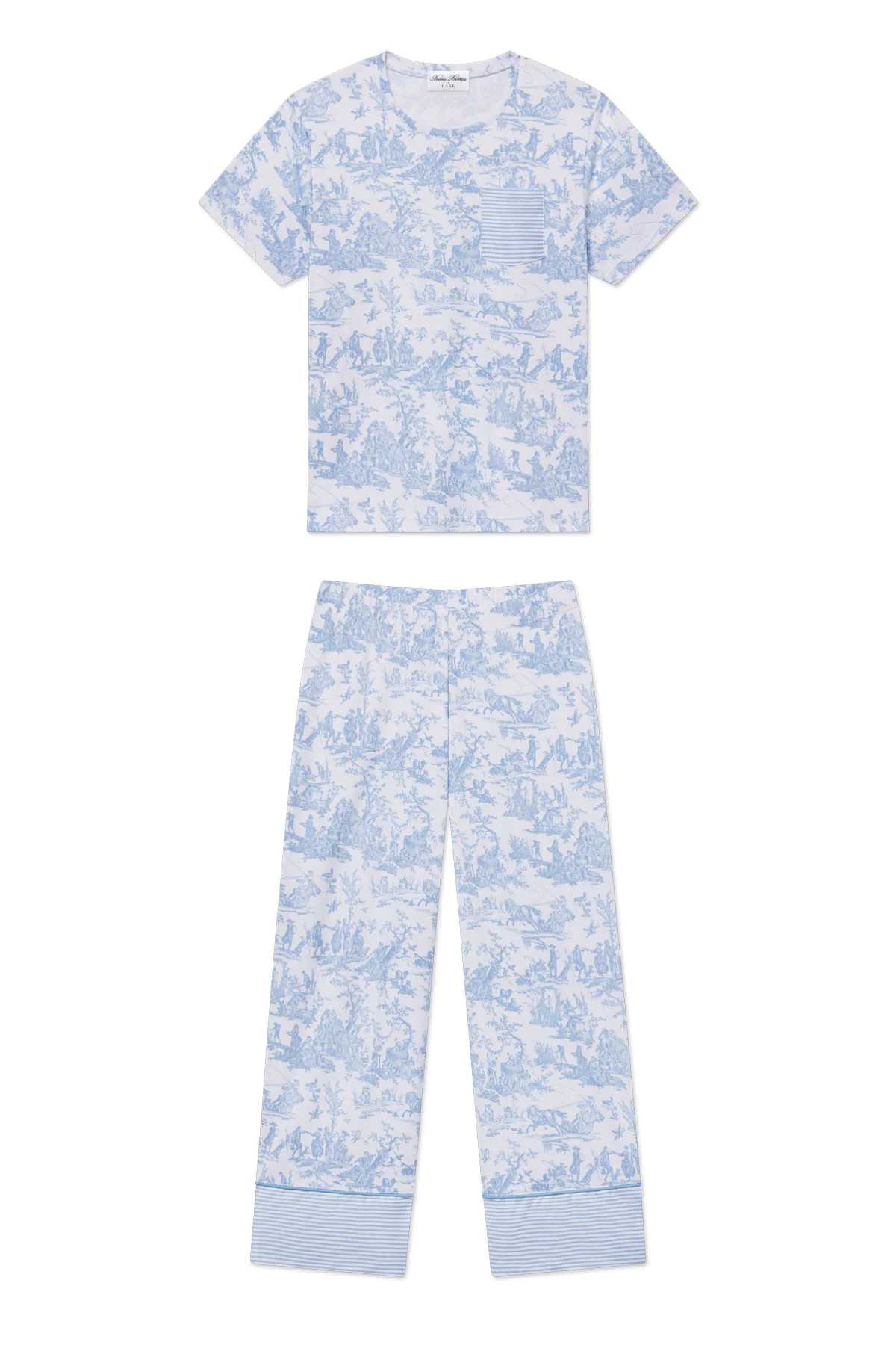 Pima Crew Wide Leg Pajama Set in Classic Blue Toile | Lake Pajamas