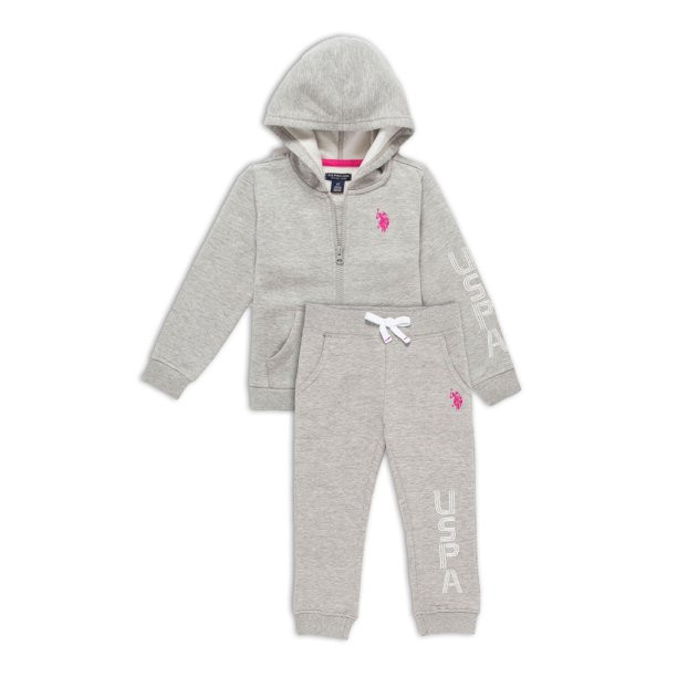 U.S. Polo Toddler Girl Fleece Zip-Up Hoodie & Jogger Outfit Set, 2-Piece (2T-5T) - Walmart.com | Walmart (US)