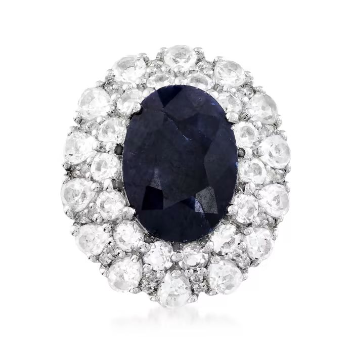 7.25 Carat Dark Blue Sapphire and 4.40 ct. t.w. White Topaz Ring in Sterling Silver | Ross-Simons