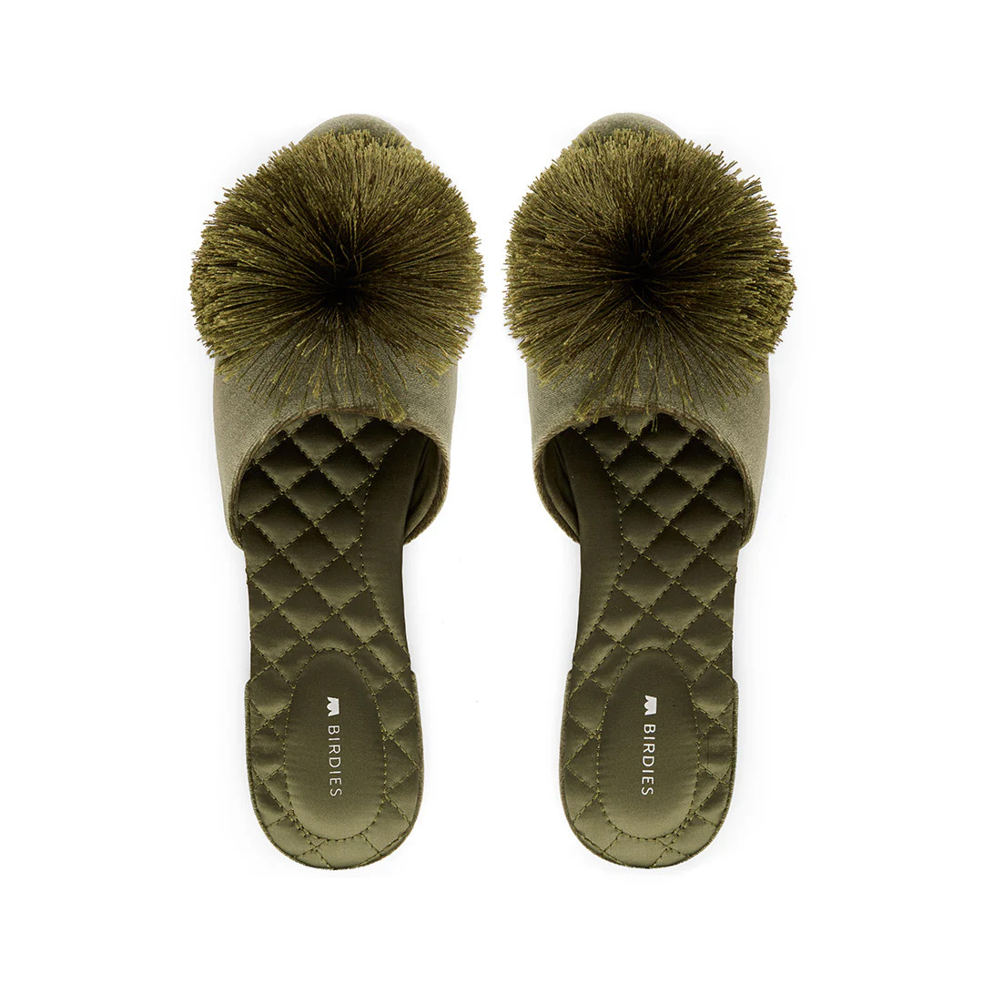 Birdies The Songbird - Matcha Slides, Size 10.5, Velvet | BIRDIES